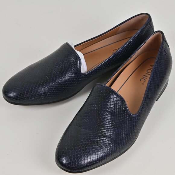 Vionic Willa Boa Leather Snake Print Handmade Slip On Casual Navy Flats US10 UK8 - Picture 2 of 16
